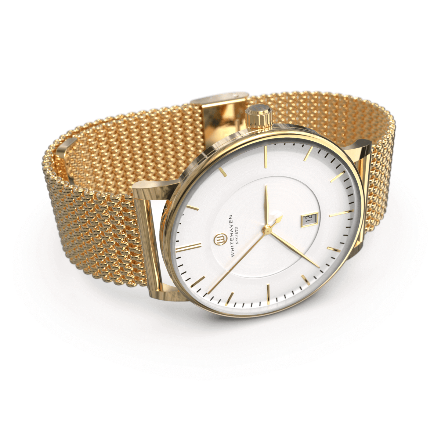 Montre Bracelet Maille Milanaise Cadrant Blanc finition Gold