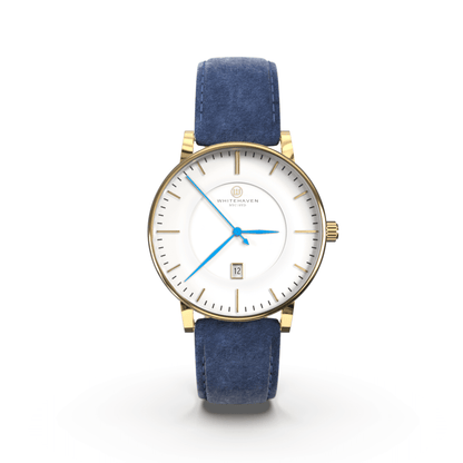 Montre pas cher / Montre élégante / Montre Mixte / Montre Intemporelle / montre à moins de 100€ / Montre 40 mm / Bracelet Daim Bleu / Finitions Gold / Montre couleur Blanc / Montre couleur Blanc aiguilles bleues / Montre aiguilles Bleues / Montre White Haven / Daniel Wellington / montre Daniel Wellington / Cluse / montre Cluse