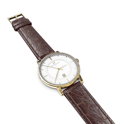 Montre pas cher / Montre élégante / Montre Mixte / Montre Intemporelle / montre à moins de 100€ / Montre 40 mm / Bracelet Cuir Croco Marron / Finitions Gold / Montre couleur Blanc / Montre White Haven / Daniel Wellington / montre Daniel Wellington / Cluse / montre Cluse 