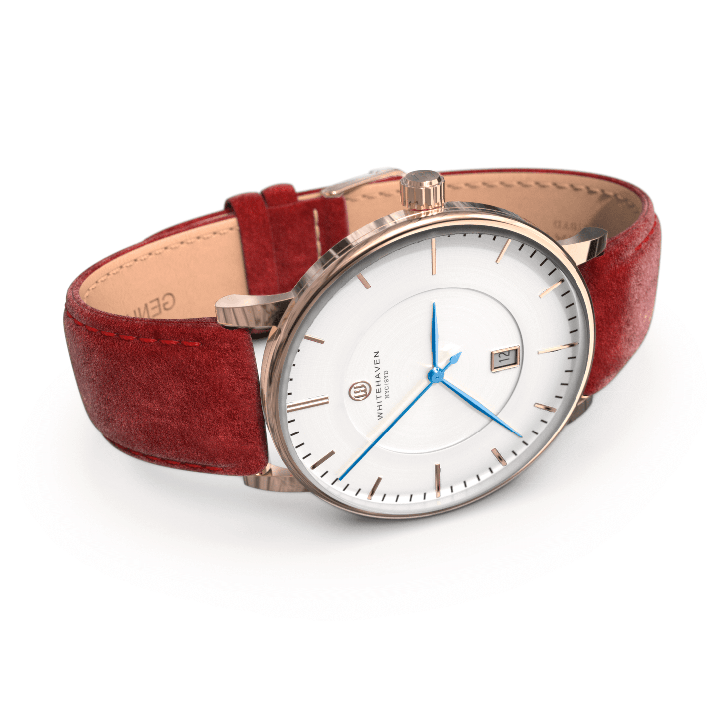 Montre pas cher / Montre élégante / Montre Mixte / Montre Intemporelle / montre à moins de 100€ / Montre 40 mm / Bracelet Daim Rouge / Finitions Rose Gold / Montre couleur Blanc / Montre couleur Blanc aiguilles bleues / Montre aiguilles Bleues / Montre White Haven / Daniel Wellington / montre Daniel Wellington / Cluse / montre Cluse