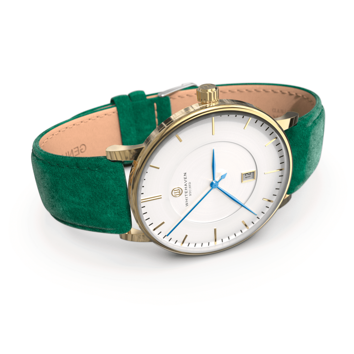 Montre pas cher / Montre élégante / Montre Mixte / Montre Intemporelle / montre à moins de 100€ / Montre 40 mm / Bracelet Daim Vert / Finitions Gold / Montre couleur Blanc / Montre couleur Blanc aiguilles bleues / Montre aiguilles Bleues / Montre White Haven / Daniel Wellington / montre Daniel Wellington / Cluse / montre Cluse