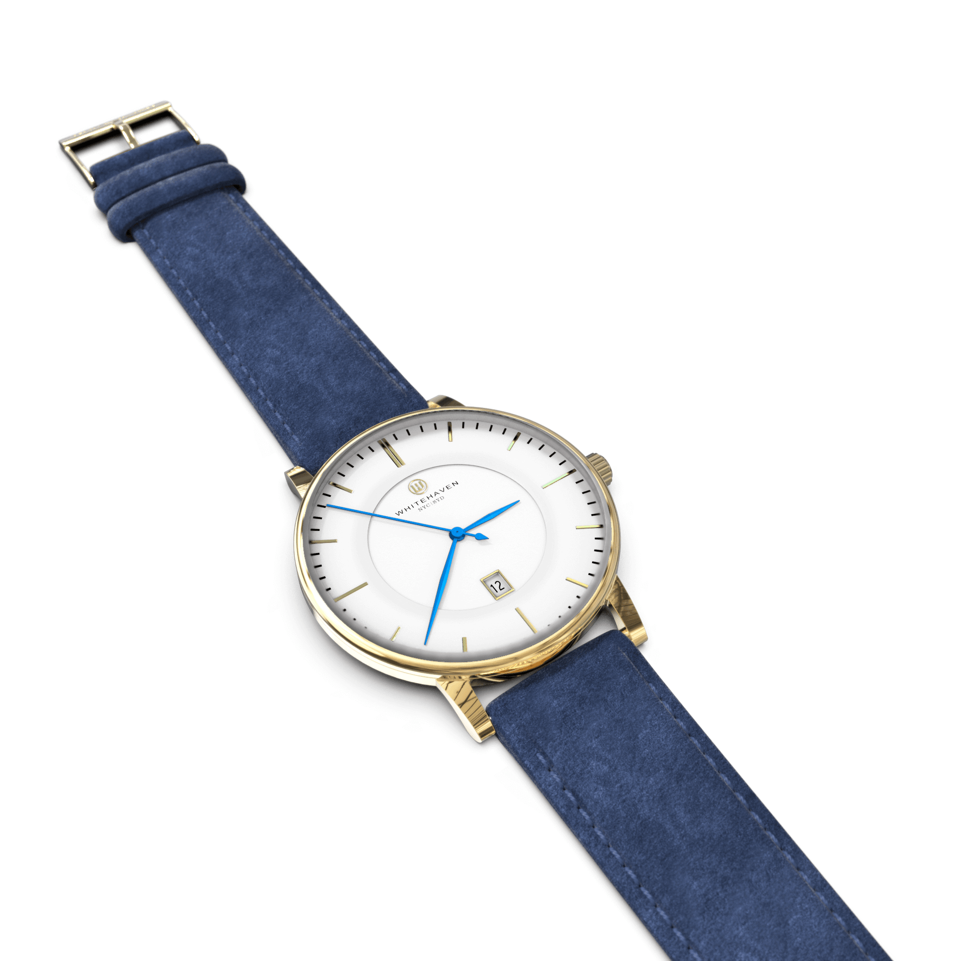 Montre pas cher / Montre élégante / Montre Mixte / Montre Intemporelle / montre à moins de 100€ / Montre 40 mm / Bracelet Daim Bleu / Finitions Gold / Montre couleur Blanc / Montre couleur Blanc aiguilles bleues / Montre aiguilles Bleues / Montre White Haven / Daniel Wellington / montre Daniel Wellington / Cluse / montre Cluse