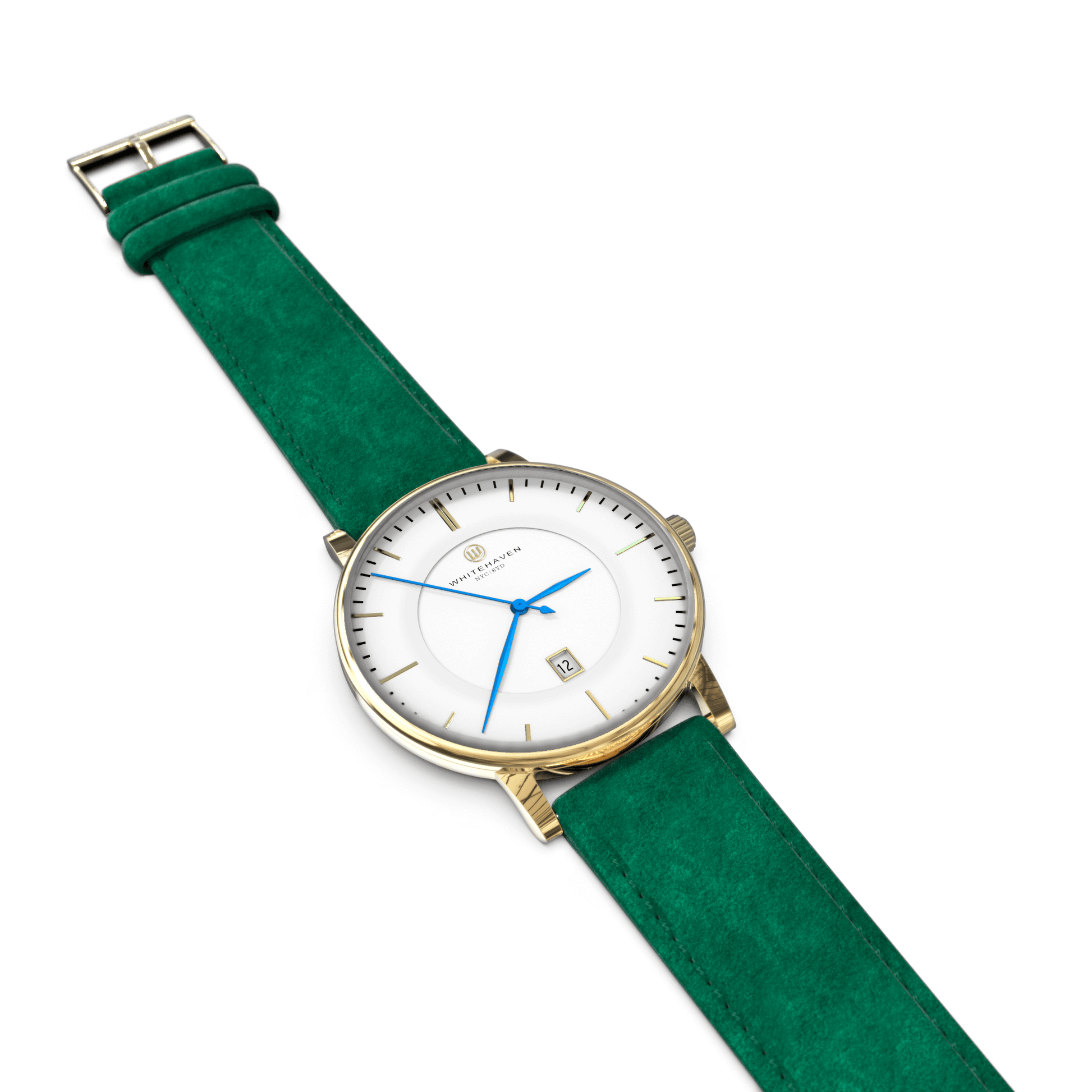 Montre pas cher / Montre élégante / Montre Mixte / Montre Intemporelle / montre à moins de 100€ / Montre 40 mm / Bracelet Daim Vert / Finitions Gold / Montre couleur Blanc / Montre couleur Blanc aiguilles bleues / Montre aiguilles Bleues / Montre White Haven / Daniel Wellington / montre Daniel Wellington / Cluse / montre Cluse