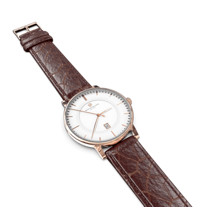 Montre pas cher / Montre élégante / Montre Mixte / Montre Intemporelle / montre à moins de 100€ / Montre 40 mm / Bracelet Cuir Croco Marron / Finitions Rose Gold / Montre couleur Blanc / Montre White Haven / Daniel Wellington / montre Daniel Wellington / Cluse / montre Cluse 