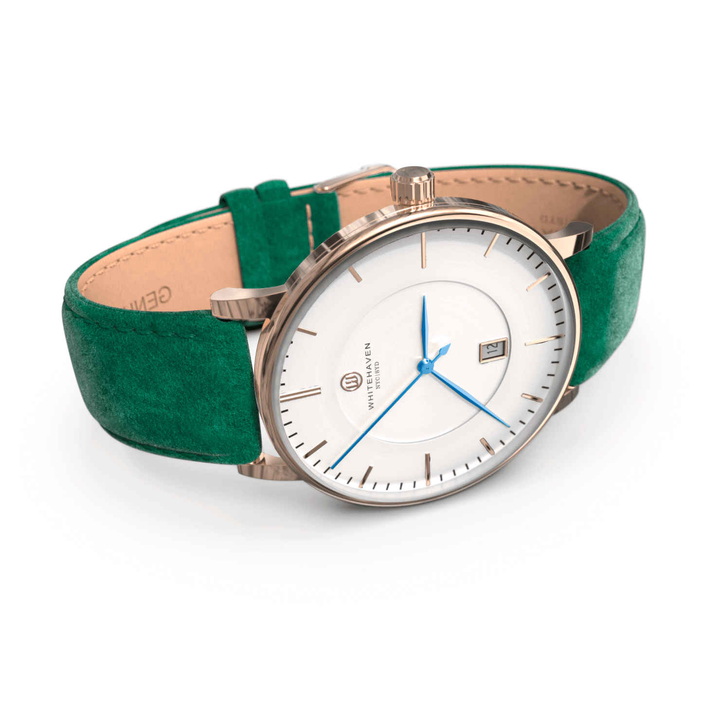 Montre pas cher / Montre élégante / Montre Mixte / Montre Intemporelle / montre à moins de 100€ / Montre 40 mm / Bracelet Daim Vert / Finitions Rose Gold / Montre couleur Blanc / Montre couleur Blanc aiguilles bleues / Montre aiguilles Bleues / Montre White Haven / Daniel Wellington / montre Daniel Wellington / Cluse / montre Cluse