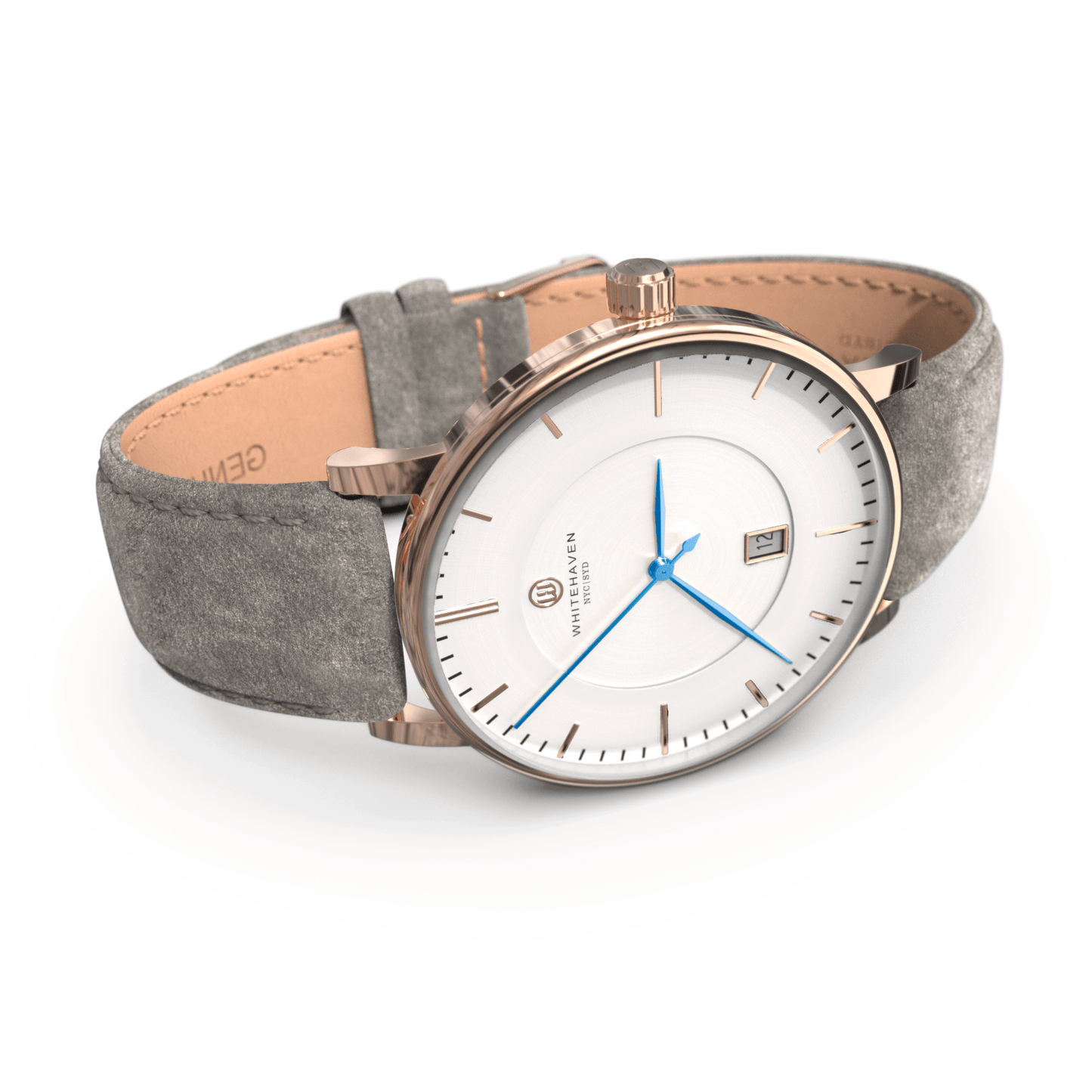 Montre pas cher / Montre élégante / Montre Mixte / Montre Intemporelle / montre à moins de 100€ / Montre 40 mm / Bracelet Daim Gris Pale / Finitions Rose Gold / Montre couleur Blanc / Montre couleur Blanc aiguilles bleues / Montre aiguilles Bleues / Montre White Haven / Daniel Wellington / montre Daniel Wellington / Cluse / montre Cluse