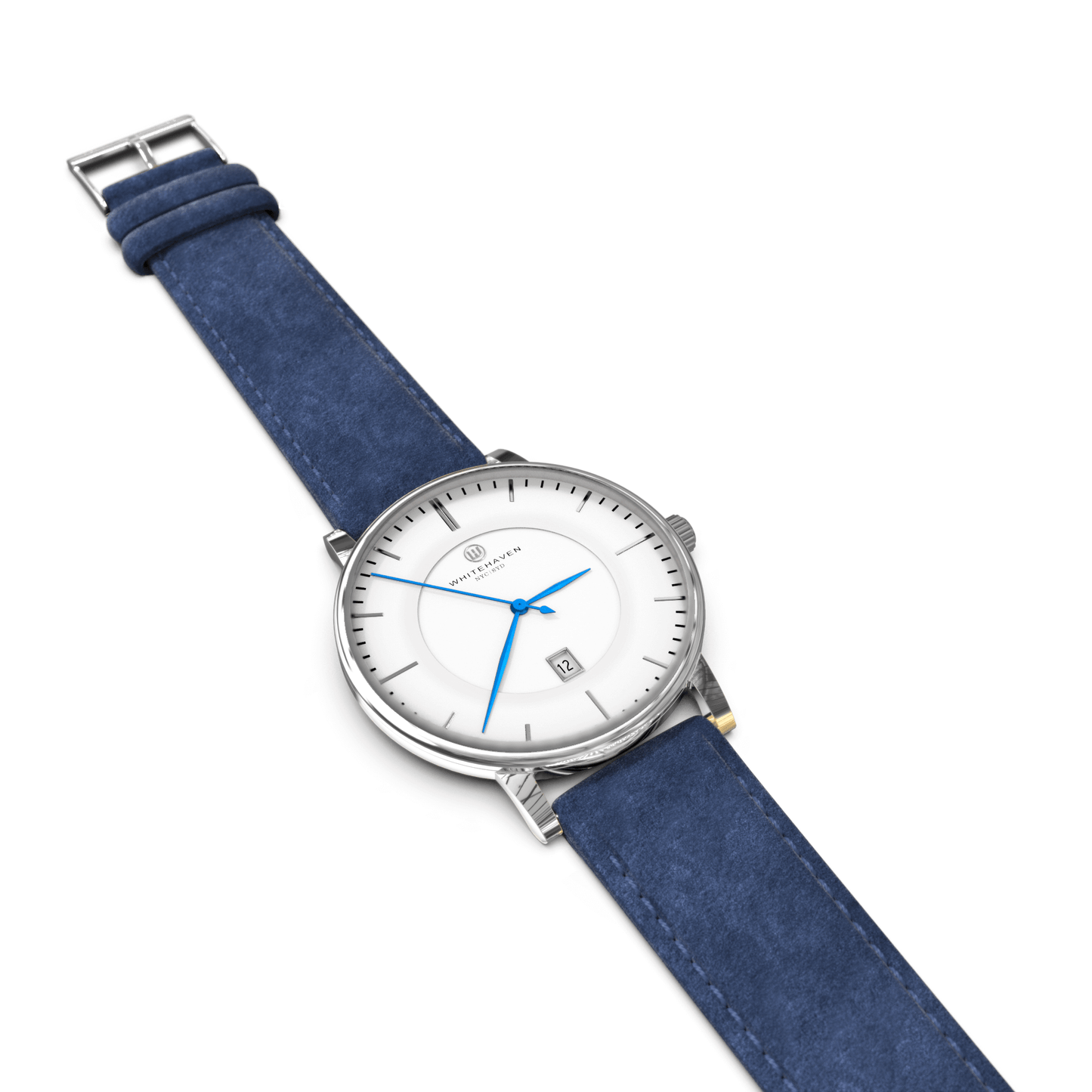 Montre pas cher / Montre élégante / Montre Mixte / Montre Intemporelle / montre à moins de 100€ / Montre 40 mm / Bracelet Daim Bleu / Finitions Argent / Montre couleur Blanc / Montre couleur Blanc aiguilles bleues / Montre aiguilles Bleues / Montre White Haven / Daniel Wellington / montre Daniel Wellington / Cluse / montre Cluse