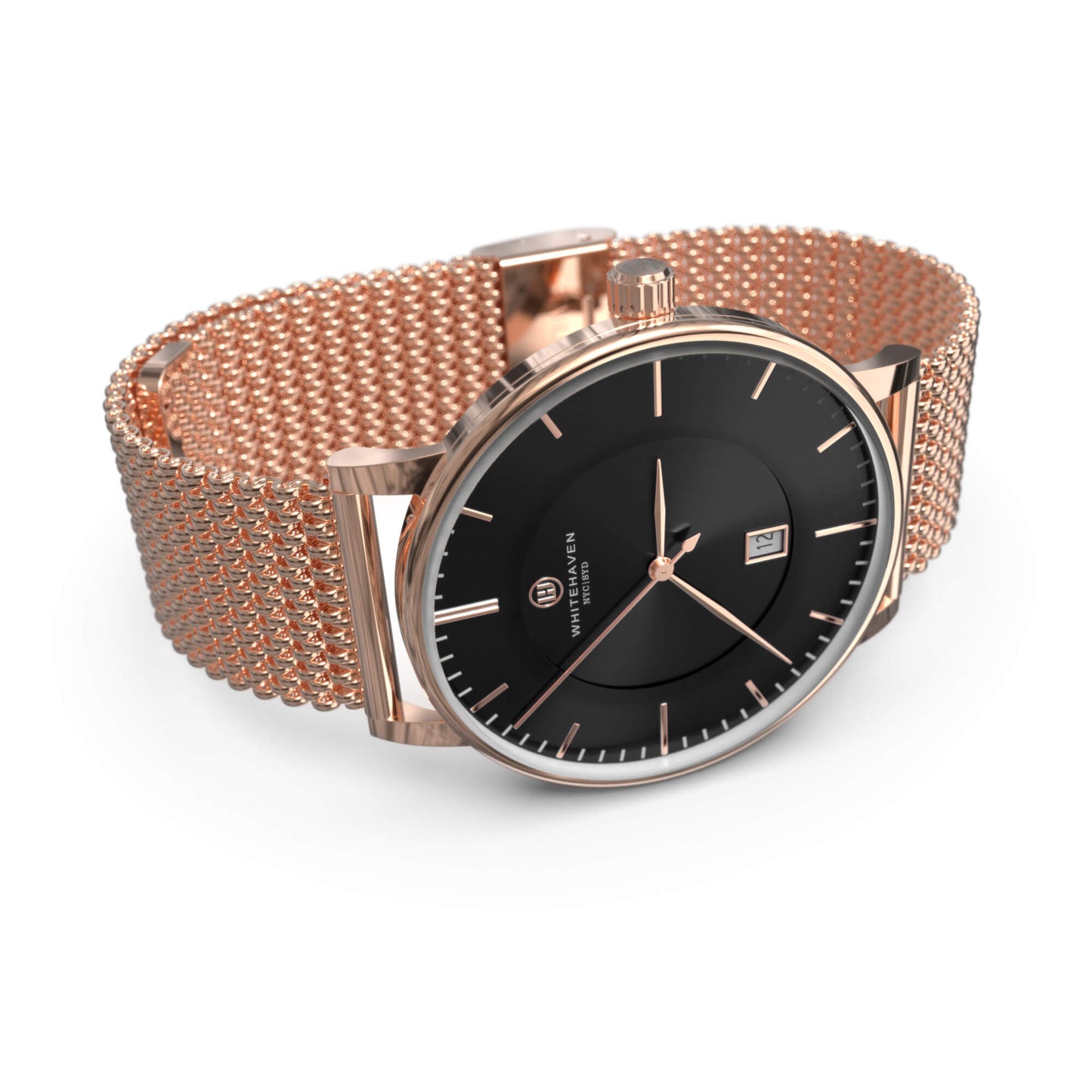 Montre pas cher / Montre élégante / Montre Mixte / Montre Intemporelle / Montre 40 mm / Maille Milanaise / Finitions Rose Gold / Couleur Noir / Montre White Haven