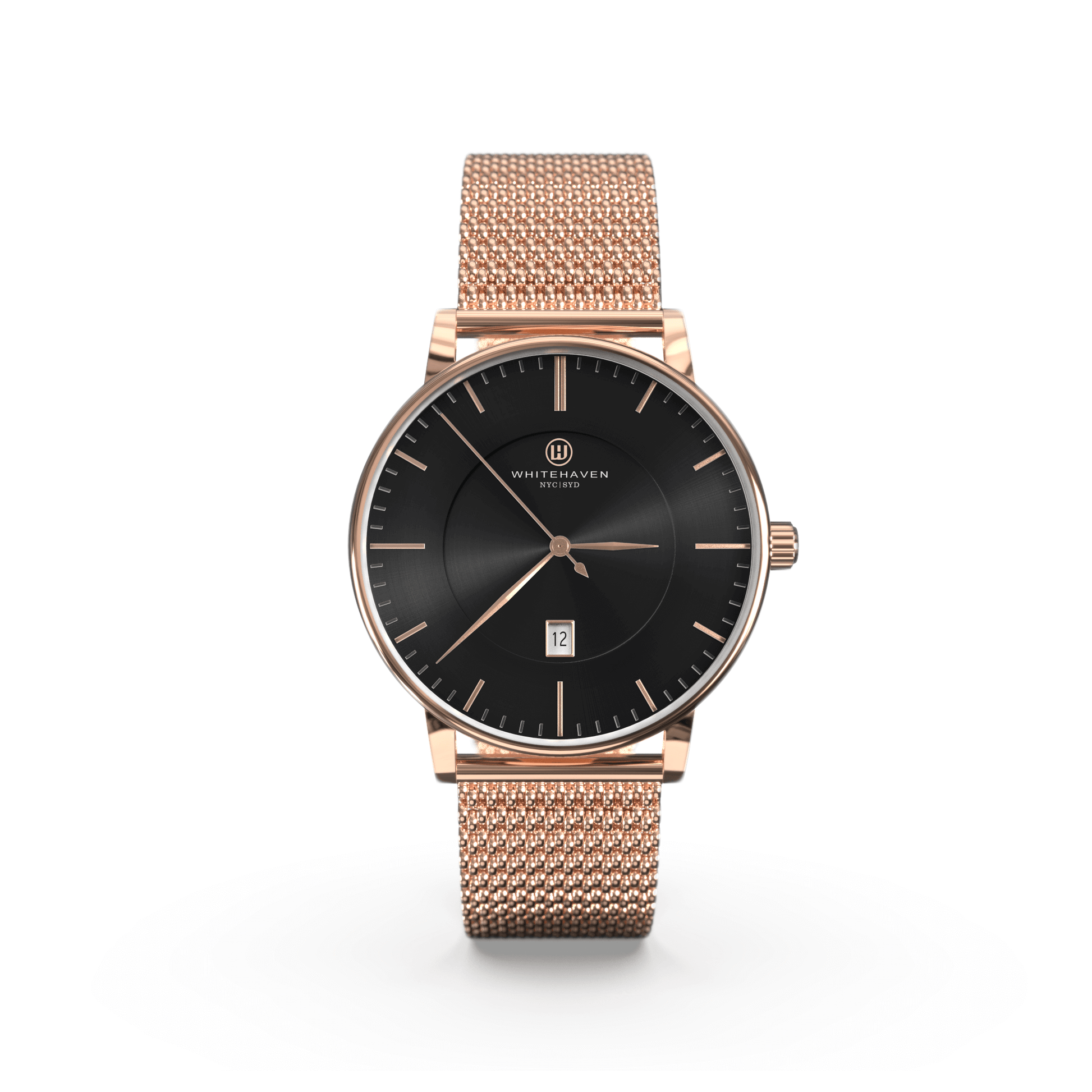 Montre pas cher / Montre élégante / Montre Mixte / Montre Intemporelle / Montre 40 mm / Maille Milanaise / Finitions Rose Gold / Couleur Noir / Montre White Haven