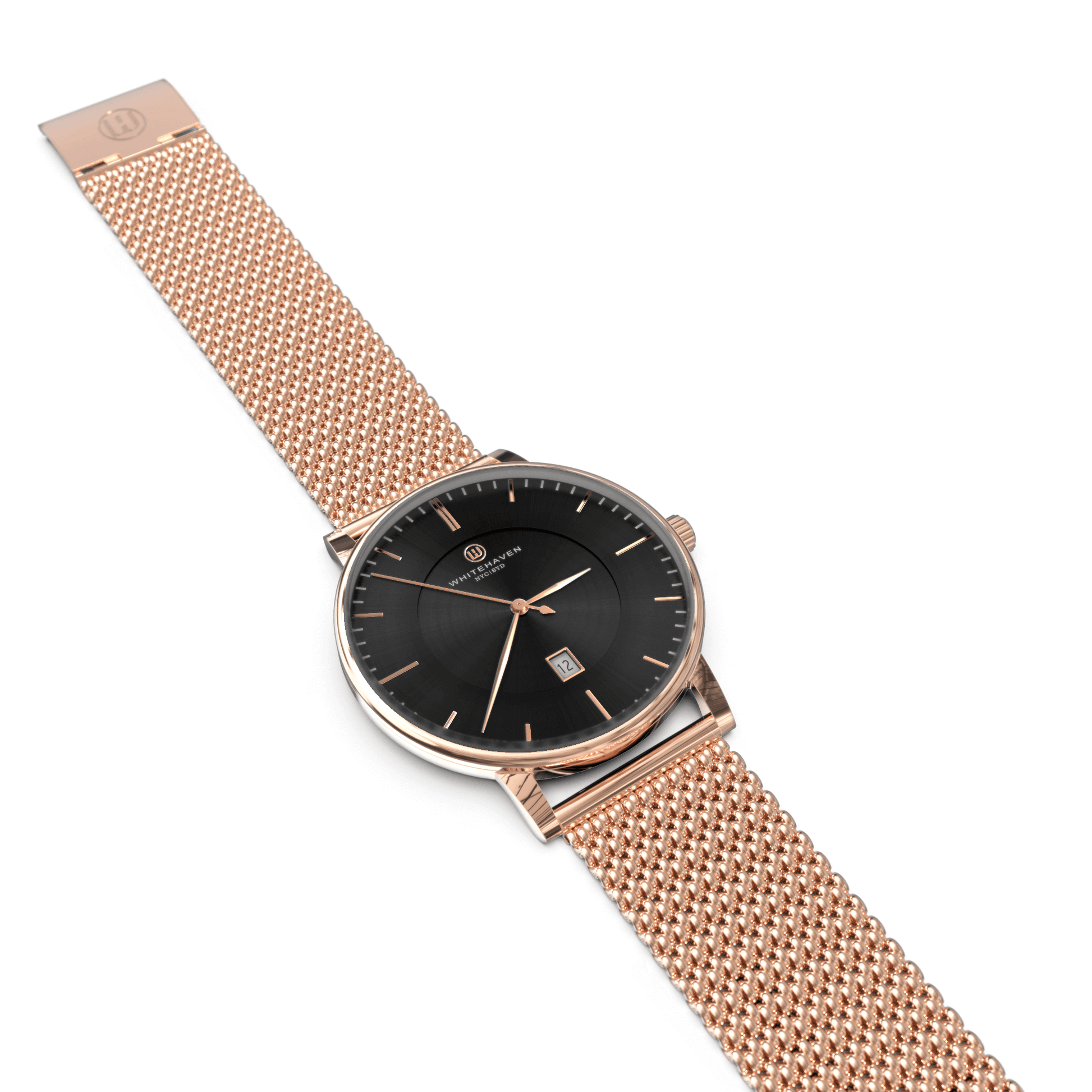 Montre pas cher / Montre élégante / Montre Mixte / Montre Intemporelle / Montre 40 mm / Maille Milanaise / Finitions Rose Gold / Couleur Noir / Montre White Haven