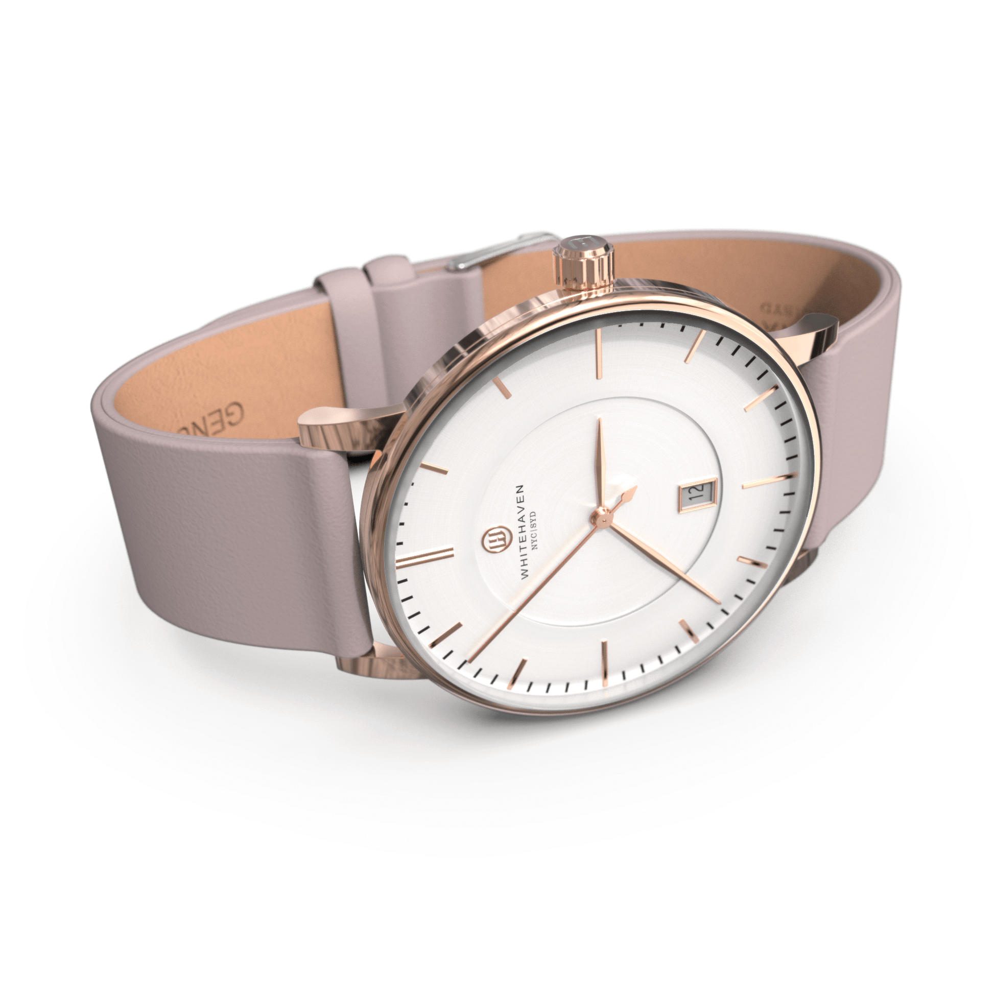 Montre pas cher / Montre élégante / Montre Mixte / Montre Intemporelle / Montre 40 mm / Cuir Uni / Finitions Rose Gold / Couleur Blanc / Montre White Haven