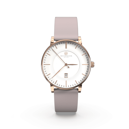 Montre pas cher / Montre élégante / Montre Mixte / Montre Intemporelle / Montre 40 mm / Cuir Uni / Finitions Rose Gold / Couleur Blanc / Montre White Haven
