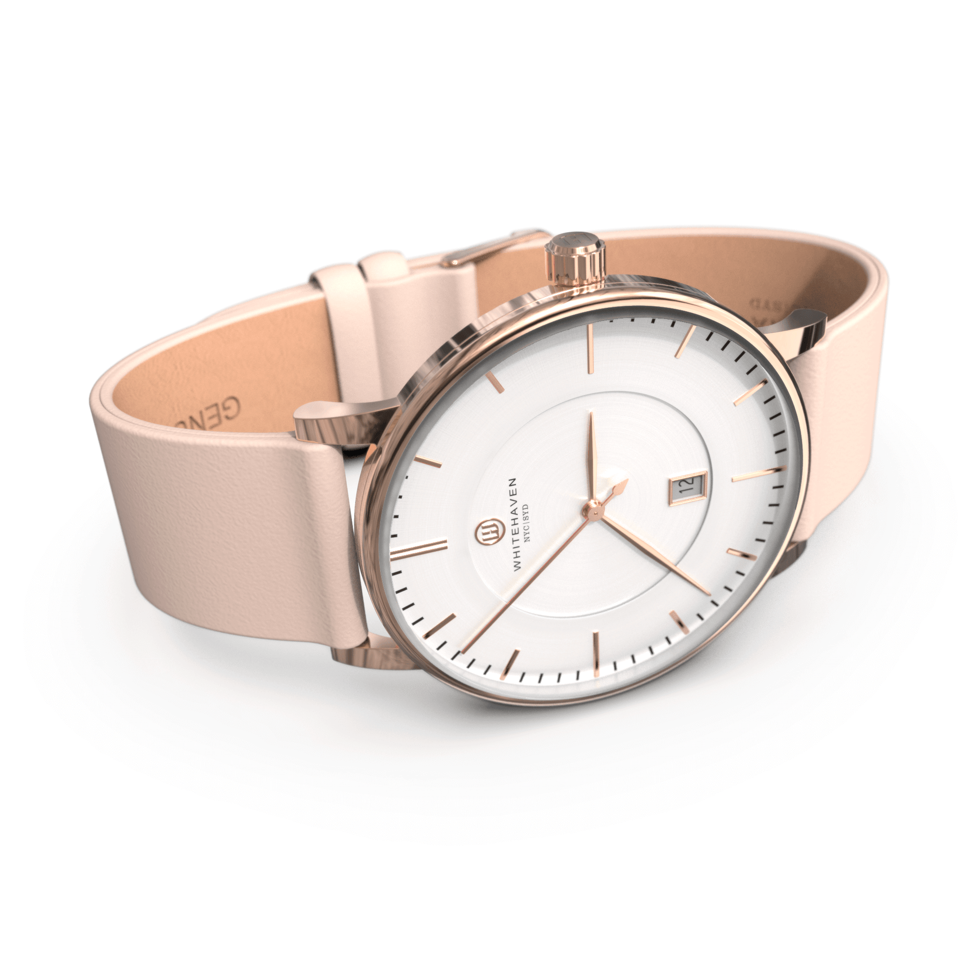 Montre pas cher / Montre élégante / Montre Mixte / Montre Intemporelle / Montre 40 mm / Cuir Uni / Finitions Rose Gold / Couleur Blanc / Montre White Haven