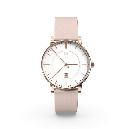 Montre pas cher / Montre élégante / Montre Mixte / Montre Intemporelle / Montre 40 mm / Cuir Uni / Finitions Rose Gold / Couleur Blanc / Montre White Haven