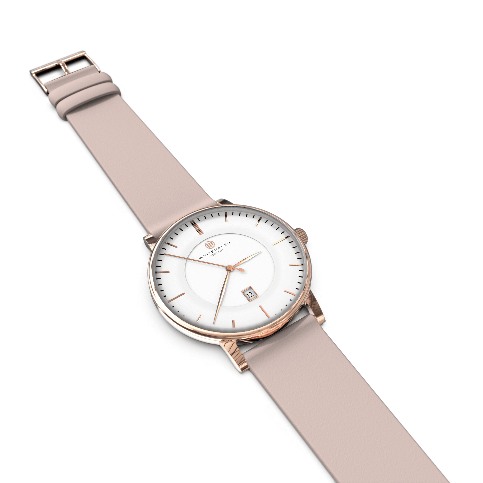 Montre pas cher / Montre élégante / Montre Mixte / Montre Intemporelle / Montre 40 mm / Cuir Uni / Finitions Rose Gold / Couleur Blanc / Montre White Haven