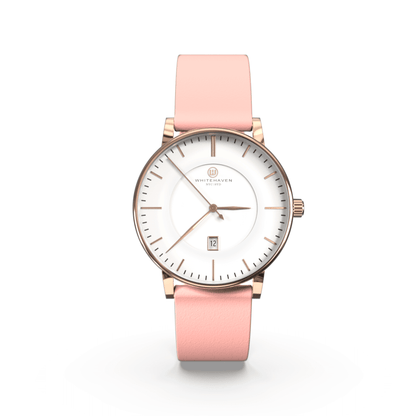 Montre pas cher / Montre élégante / Montre Mixte / Montre Intemporelle / Montre 40 mm / Cuir Uni / Finitions Rose Gold / Couleur Blanc / Montre White Haven