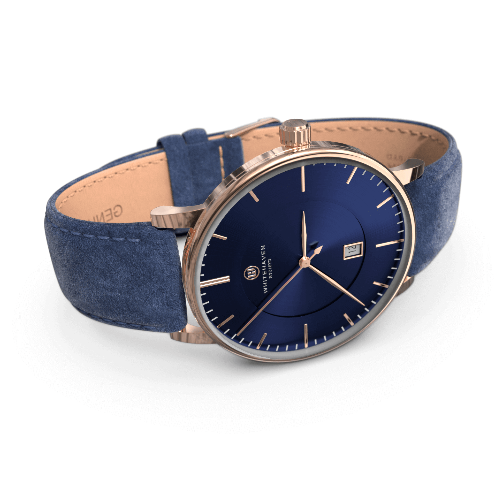 Montre pas cher / Montre élégante / Montre Mixte / Montre Intemporelle / montre à moins de 100€ / Montre 40 mm / Bracelet Daim Bleu /Finitions Rose Gold / Montre couleur Bleu / Montre White Haven / Daniel Wellington / montre Daniel Wellington / Cluse / montre Cluse 