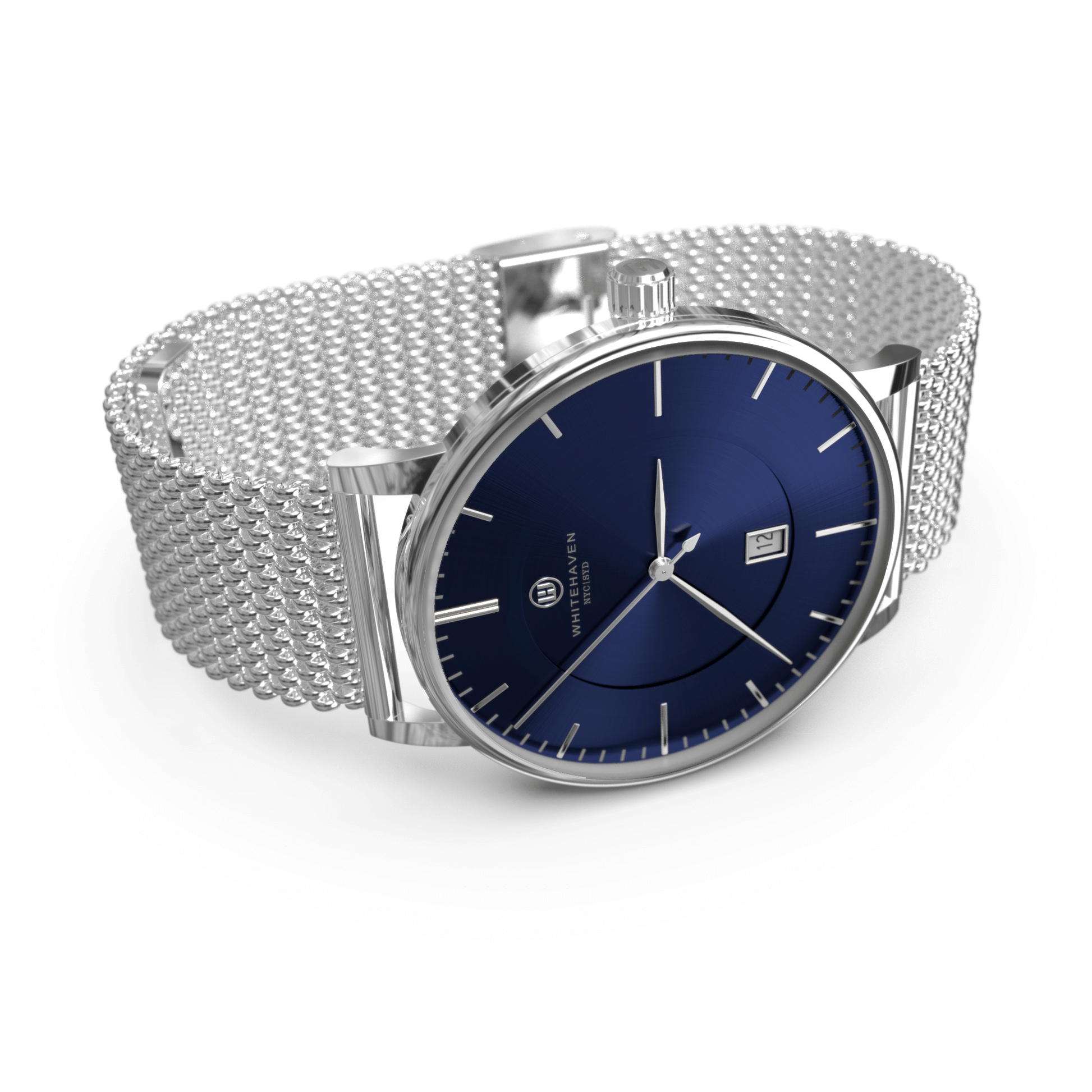 Montre pas cher / Montre élégante / Montre Mixte / Montre Intemporelle / Montre 40 mm / Maille Milanaise / Finitions Argent /  Couleur Bleu / Montre White Haven 