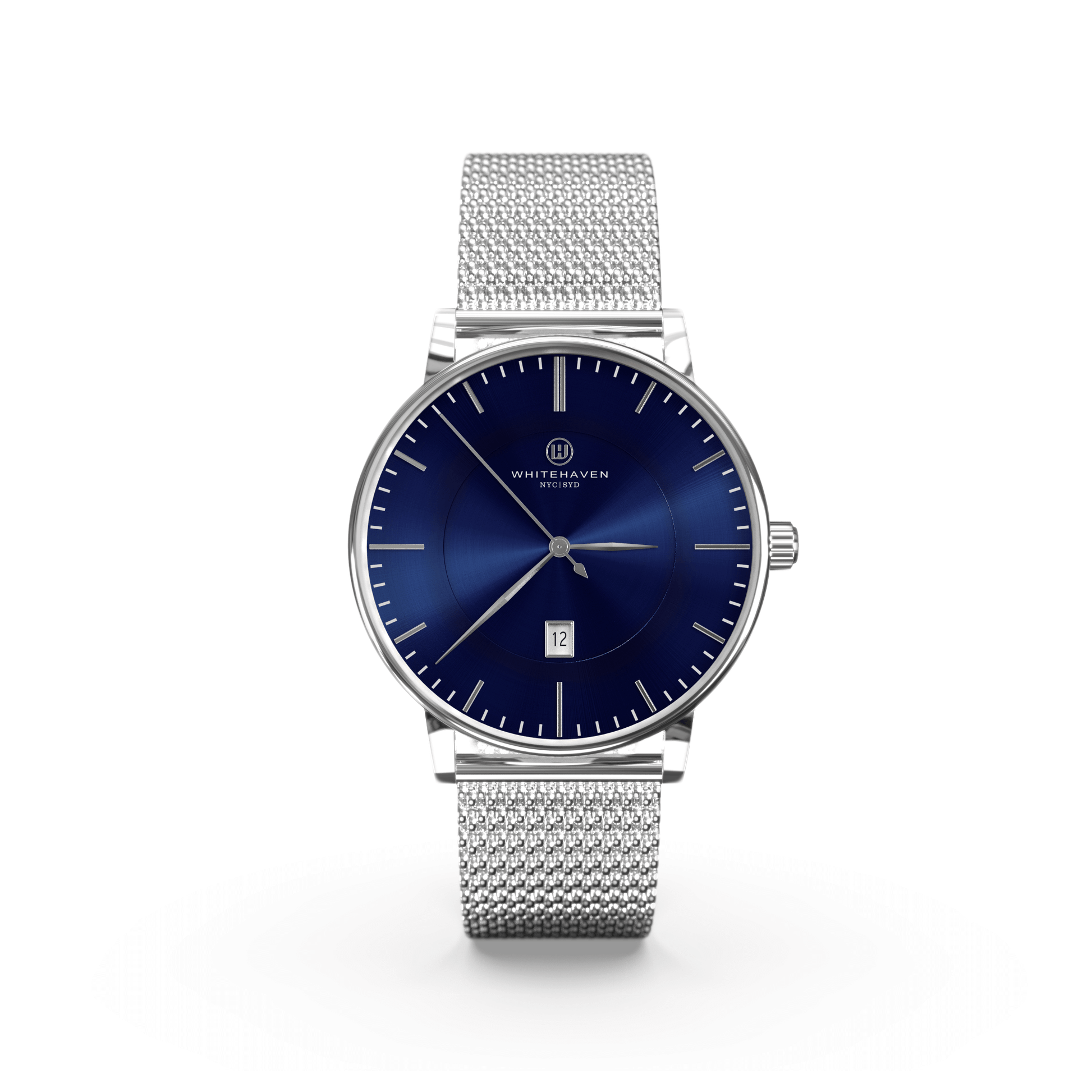 Montre pas cher / Montre élégante / Montre Mixte / Montre Intemporelle / Montre 40 mm / Maille Milanaise / Finitions Argent /  Couleur Bleu / Montre White Haven 