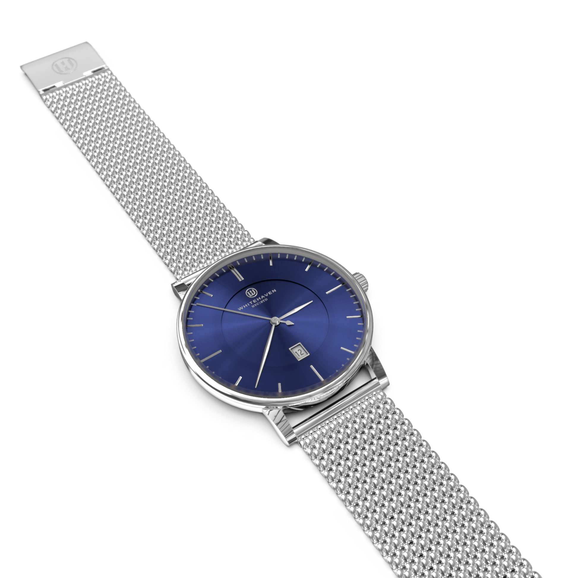 Montre pas cher / Montre élégante / Montre Mixte / Montre Intemporelle / Montre 40 mm / Maille Milanaise / Finitions Argent /  Couleur Bleu / Montre White Haven 