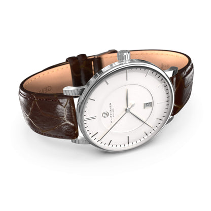 Montre pas cher / Montre élégante / Montre Mixte / Montre Intemporelle / montre à moins de 100€ / Montre 40 mm / Bracelet Cuir Croco Marron / Finitions Argent / Montre couleur Blanc / Montre White Haven / Daniel Wellington / montre Daniel Wellington / Cluse / montre Cluse 