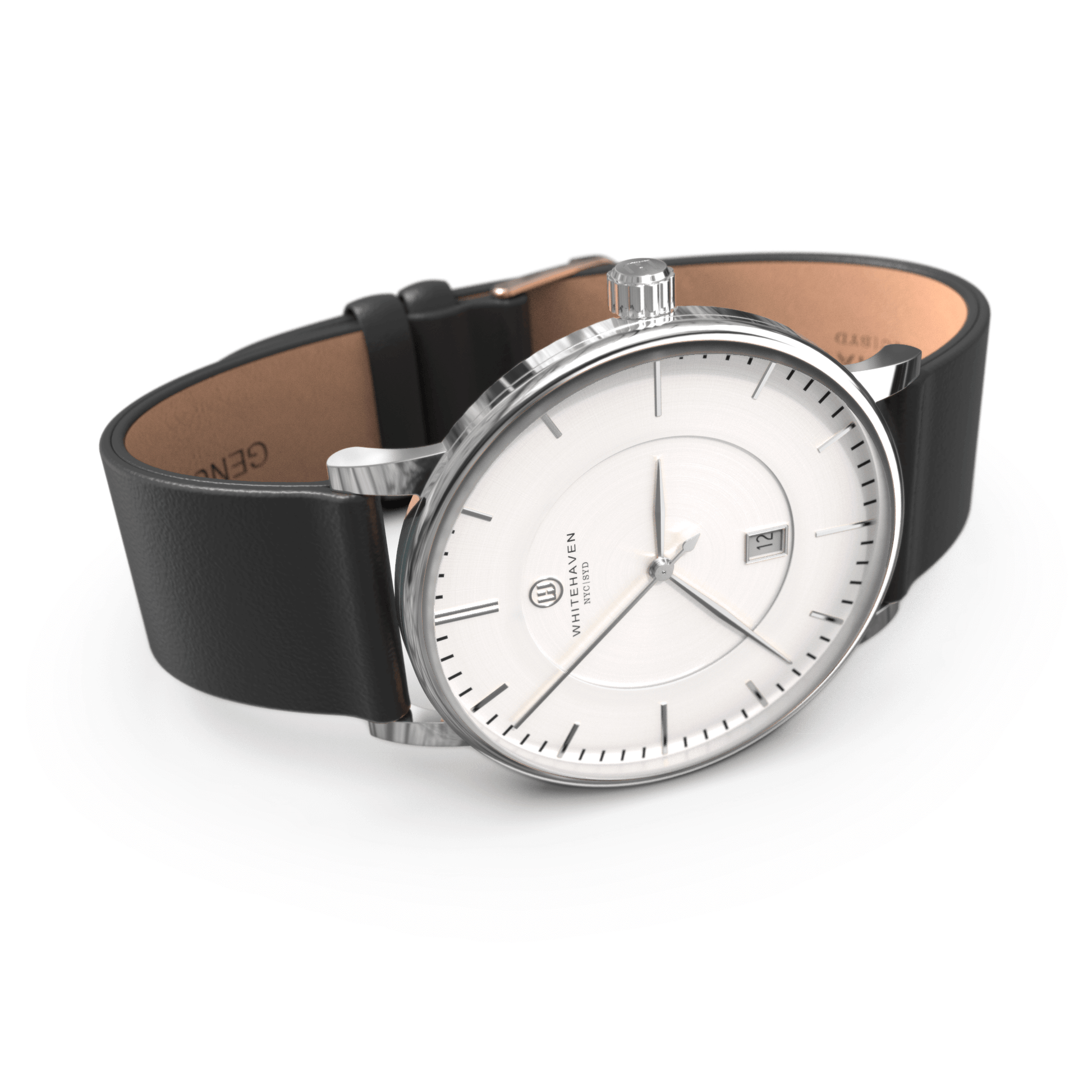 Montre pas cher / Montre élégante / Montre Mixte / Montre Intemporelle / Montre 40 mm / Cuir Uni / Finitions Argent / Couleur Blanc / Montre White Haven