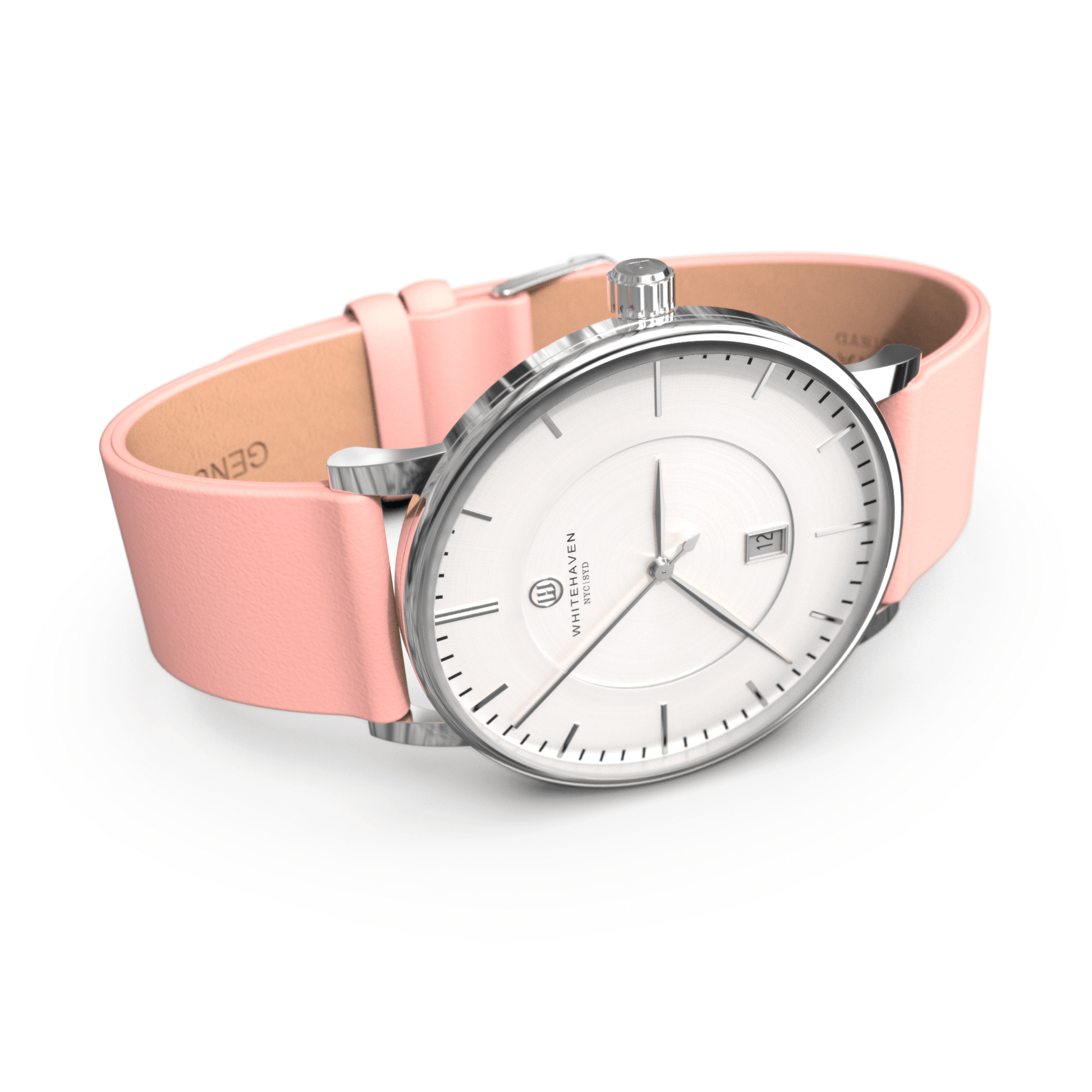 Montre pas cher / Montre élégante / Montre Mixte / Montre Intemporelle / Montre 40 mm / Cuir Uni / Finitions Argent / Couleur Blanc / Montre White Haven