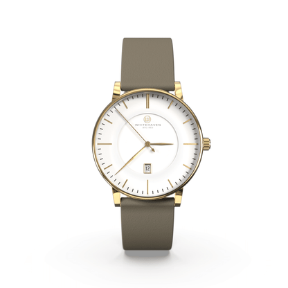 Montre pas cher / Montre élégante / Montre Mixte / Montre Intemporelle / Montre 40 mm / Cuir Uni / Finitions Gold / Couleur Blanc / Montre White Haven