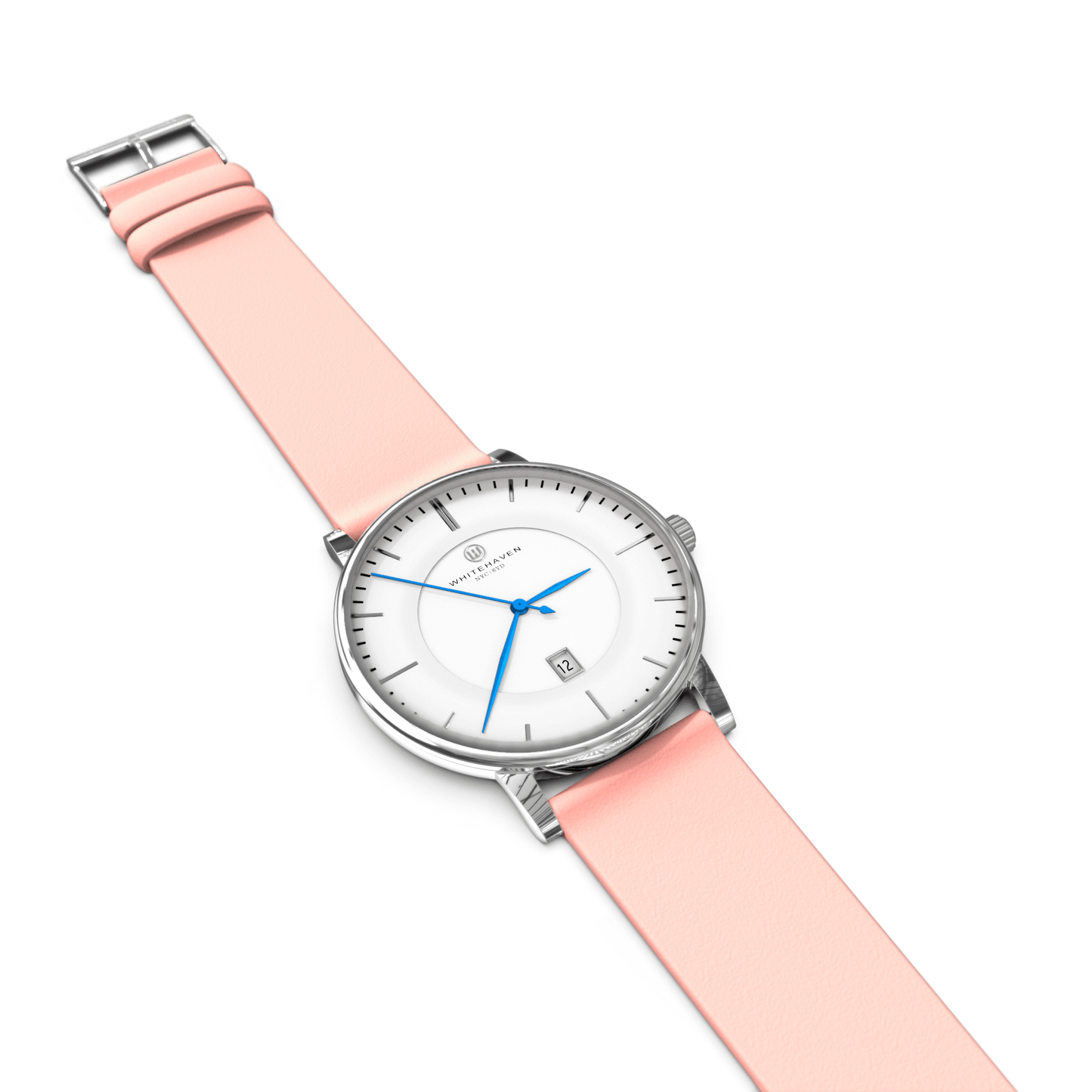 Montre pour femme Darling Whitehaven, cadran blanc avec finition argent, bracelet rose clair en cuir lisse – vue à plat
