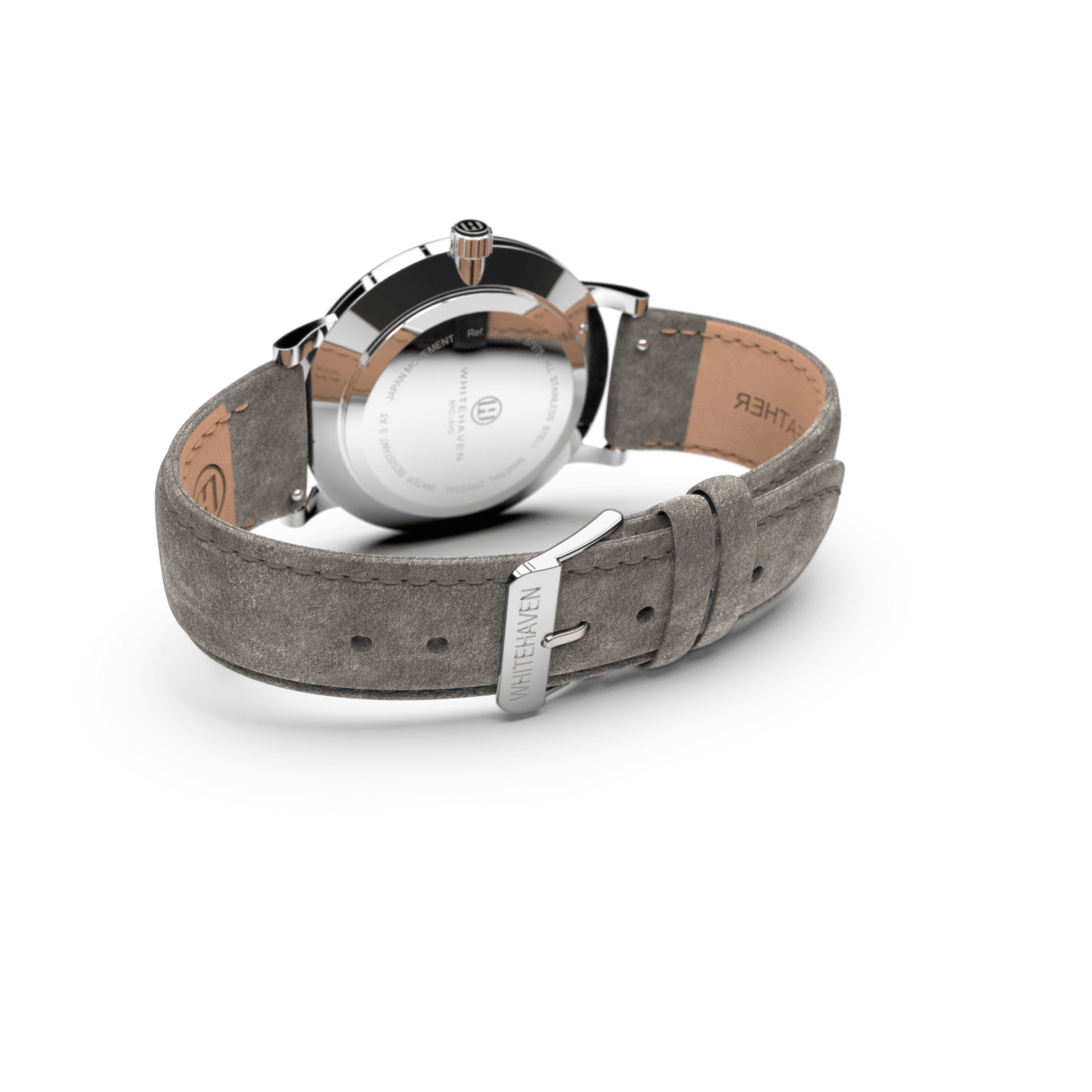 Montre femme Whitehaven Pyramid – boucle argentée et bracelet en velours gris – vue arrière