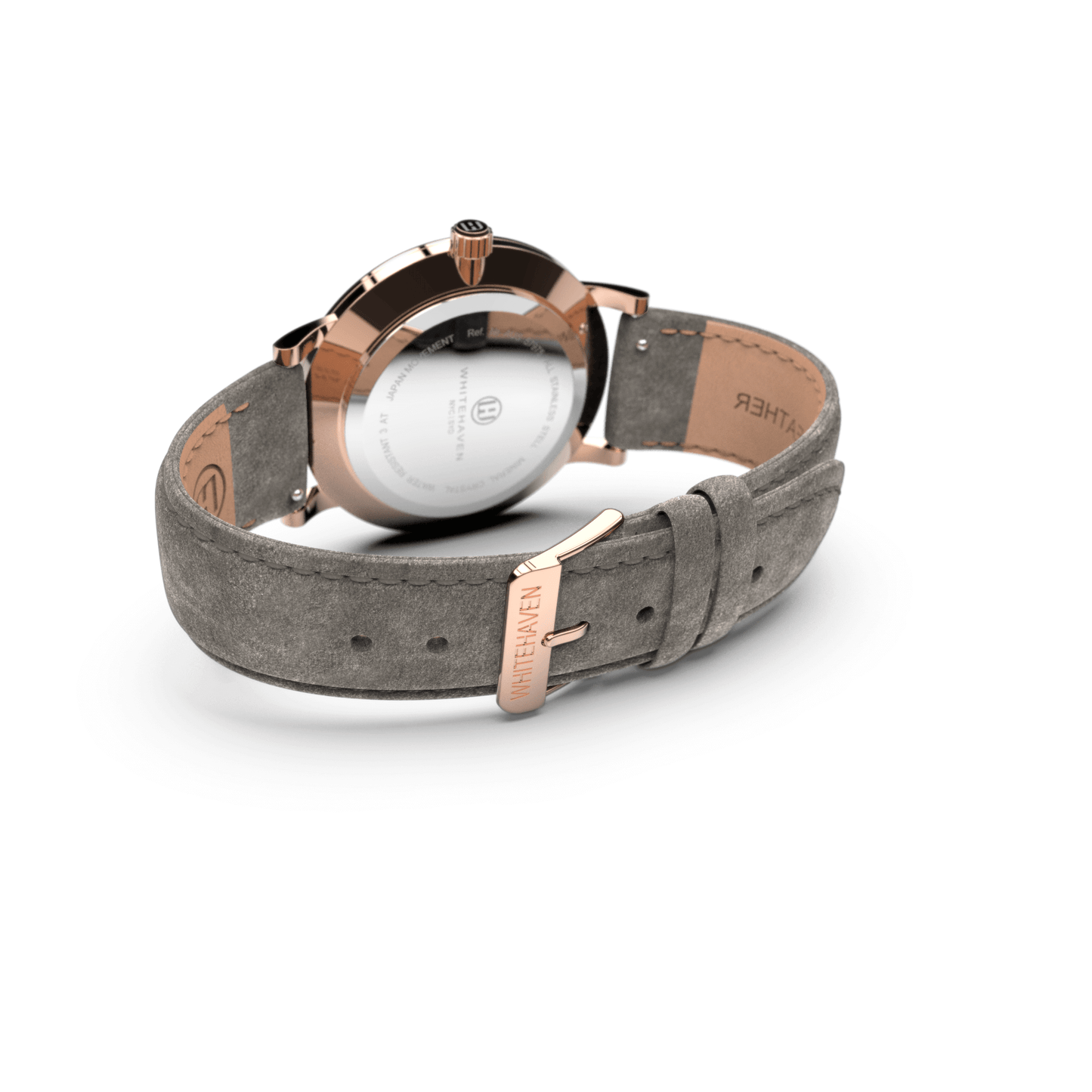 Montre femme Pyramid Whitehaven – boucle rose gold et bracelet velours gris – vue arrière